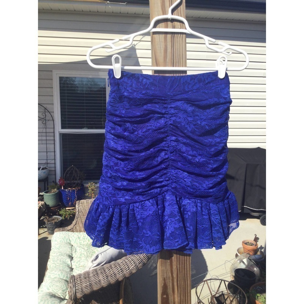 Bebe‎ womens short skirt S stretch lace NEW clematis blue fairy summer carnival